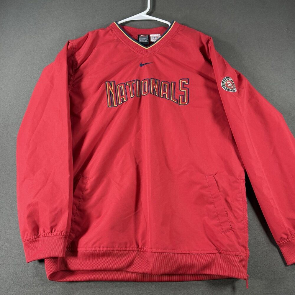 VTG Washington Nationals Jacket Men XL Red Nike Center Swoosh MLB Pullover Y2K